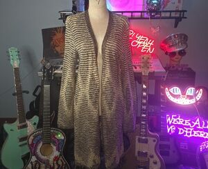 Style & Co. Cream and Brown Striped Cardigan